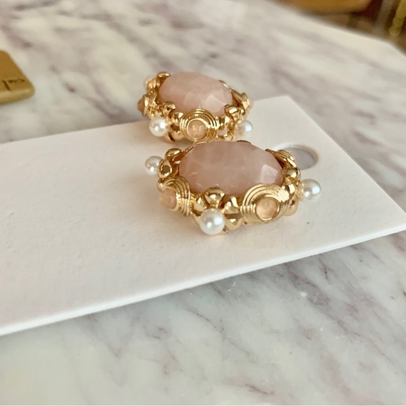 Pink Stone Pearl Embellished Baroque Style Statement Earrings - Picture 7 of 11